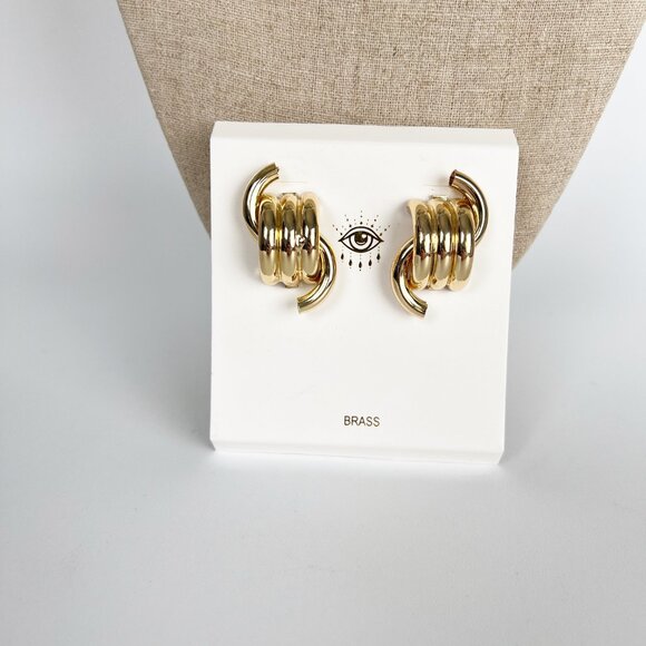 Anthropologie Gold Chain Necklace & Earrings Set Chunky Old Money Quiet Luxury - Picture 3 of 4